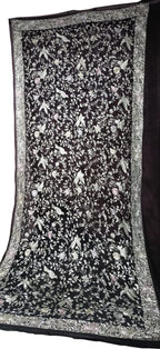 Exquisite Black Parsi Georgette Dupatta with Hand Embroidery - Luxurion World