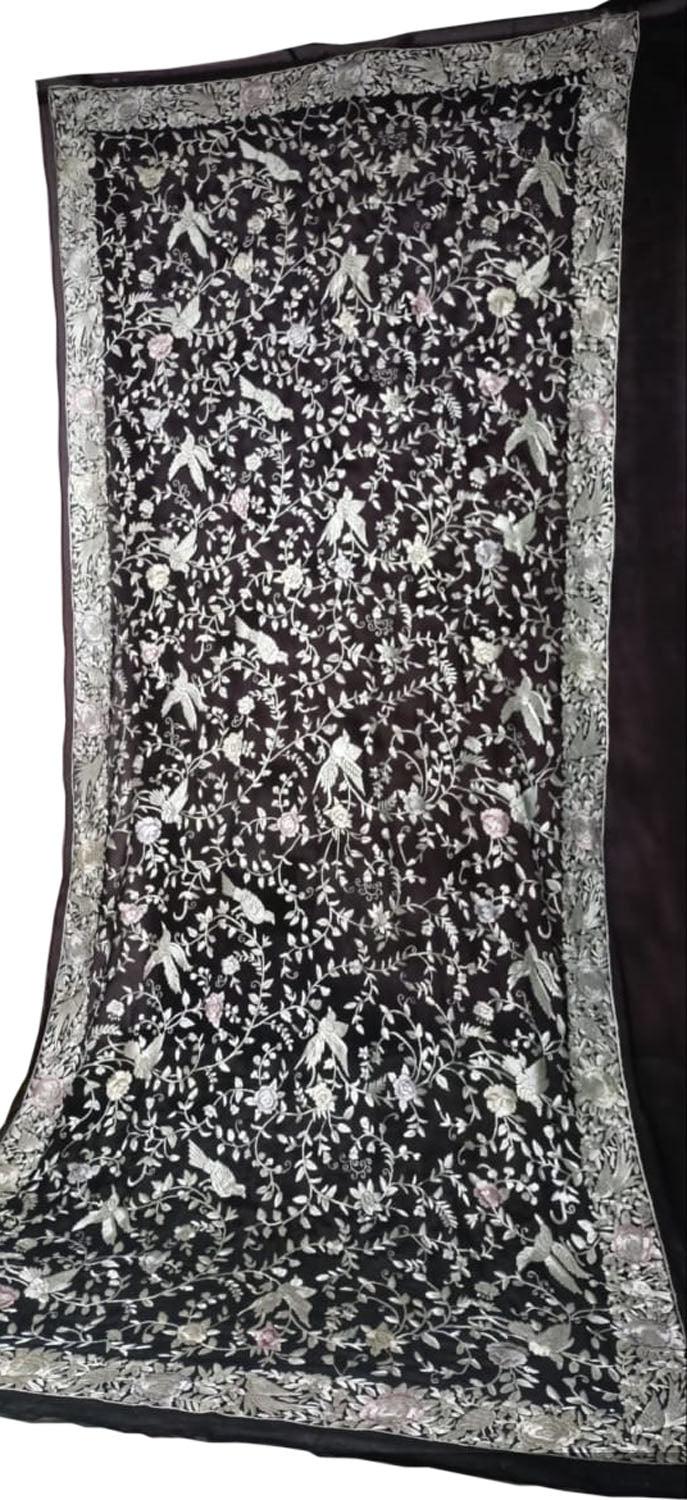 Exquisite Black Parsi Georgette Dupatta with Hand Embroidery - Luxurion World