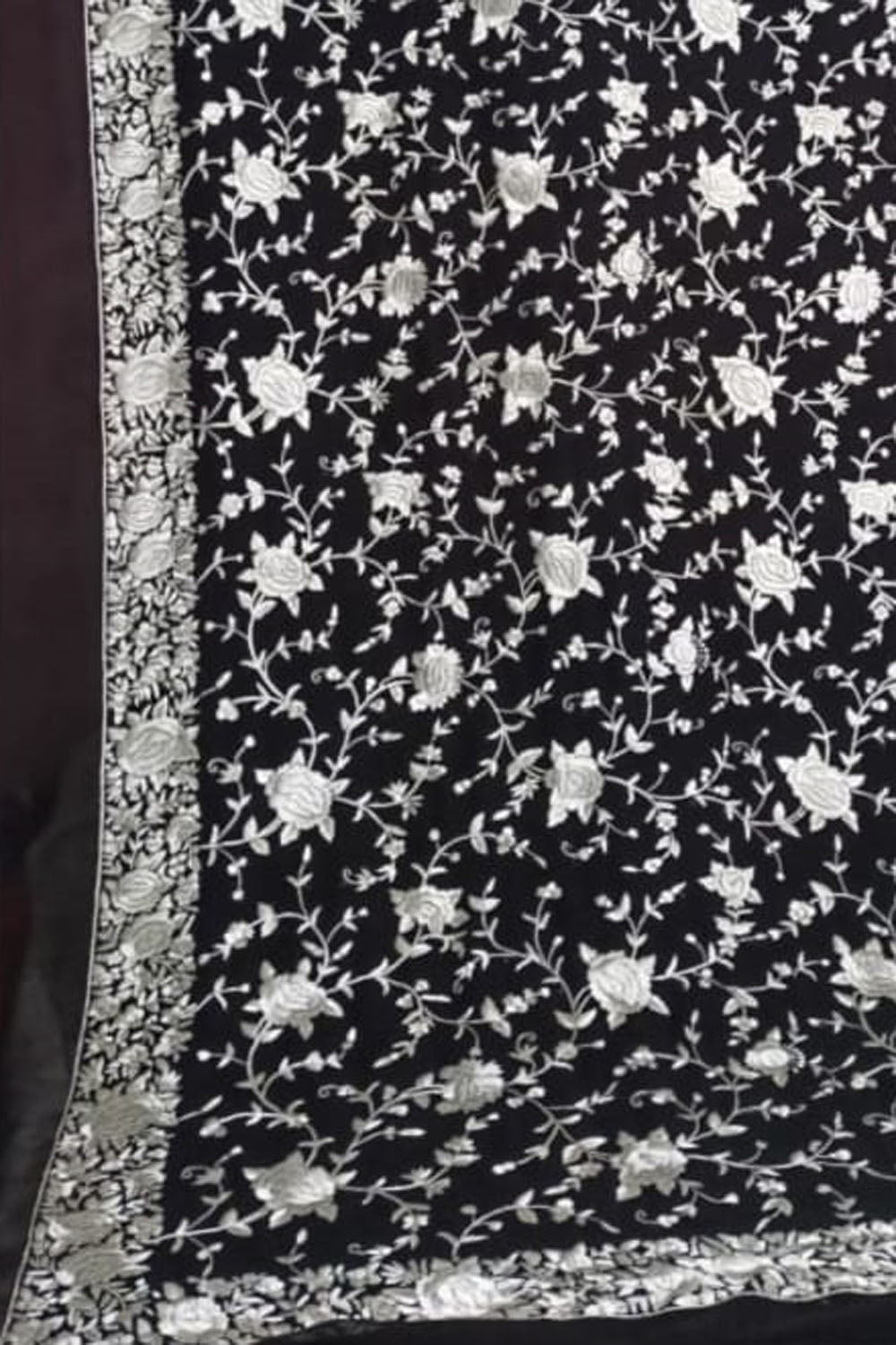 Exquisite Black Parsi Georgette Dupatta with Hand Embroidery - Luxurion World