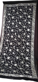 Exquisite Black Parsi Georgette Dupatta with Hand Embroidery - Luxurion World