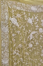 Yellow Hand Embroidered Parsi Pure Georgette Floral Design Dupatta - Luxurion World