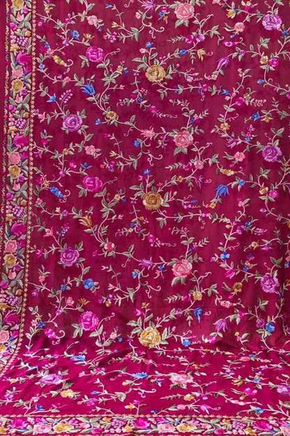 Pink Parsi Hand Embroidered Pure Georgette Dupatta