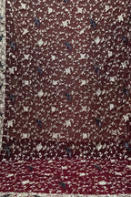 Maroon Parsi Hand Embroidered Pure Georgette Dupatta - Luxurion World