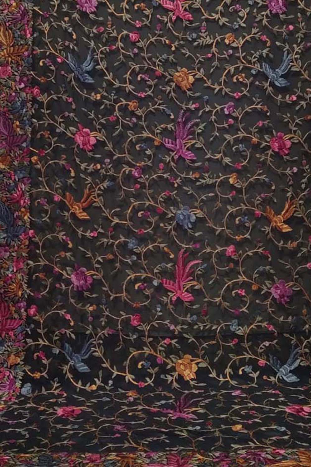 Black Parsi Hand Embroidered Pure Georgette Dupatta - Luxurion World
