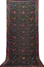 Black Parsi Hand Embroidered Pure Georgette Dupatta - Luxurion World