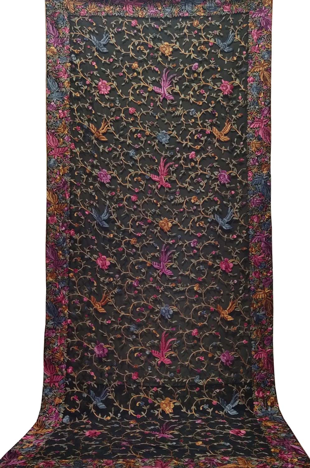 Black Parsi Hand Embroidered Pure Georgette Dupatta - Luxurion World