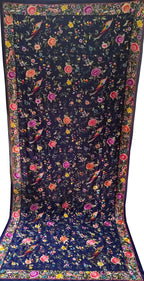Blue Parsi Hand Embroidered Pure Georgette Dupatta - Luxurion World