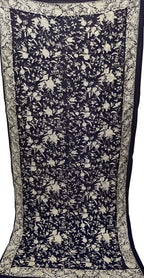 Black Parsi Hand Embroidered Pure Georgette Dupatta - Luxurion World