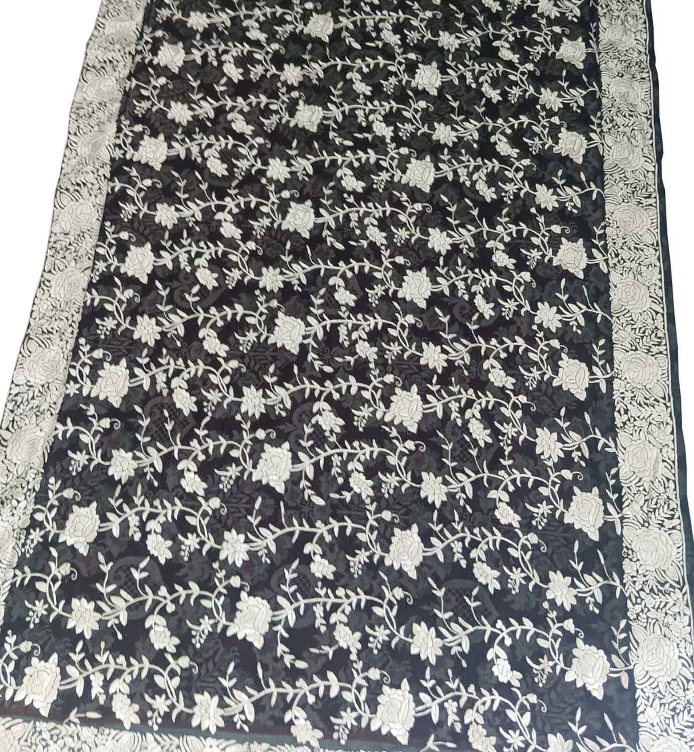 Exquisite Black Parsi Hand Embroidered Georgette Dupatta - Luxurion World