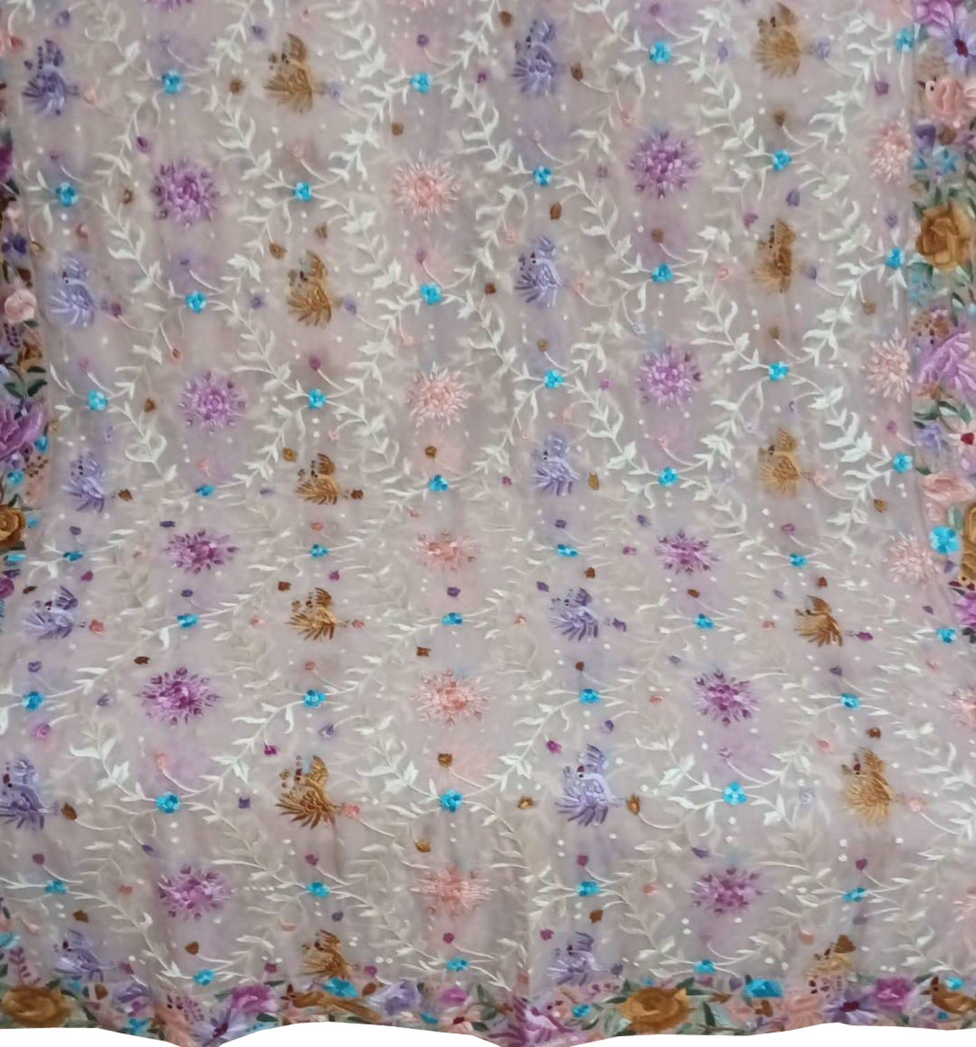 Elegant Grey Parsi Hand Embroidered Georgette Dupatta - Luxurion World