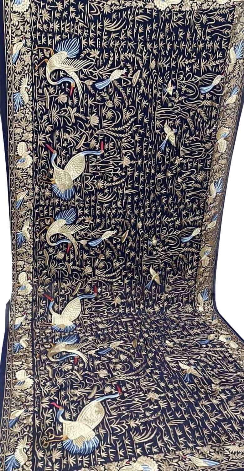 Exquisite Blue Parsi Hand Embroidered Georgette Dupatta - Luxurion World