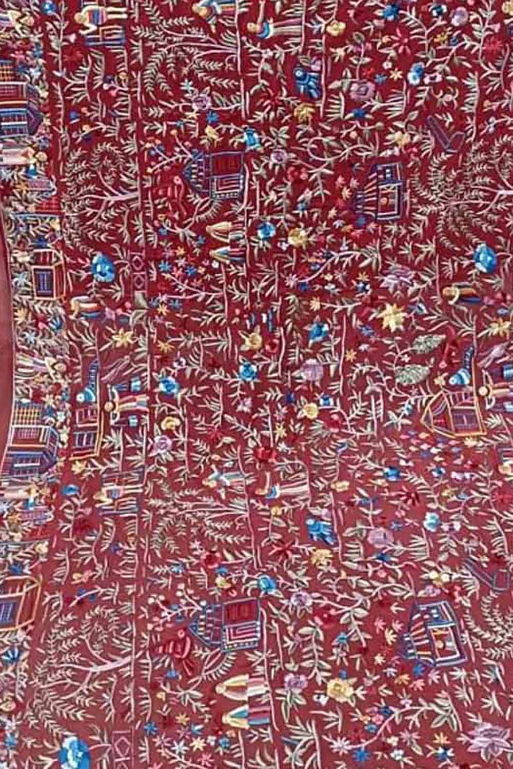 Exquisite Red Parsi Hand Embroidered Georgette Dupatta - Luxurion World
