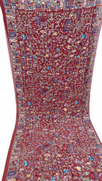Exquisite Red Parsi Hand Embroidered Georgette Dupatta - Luxurion World