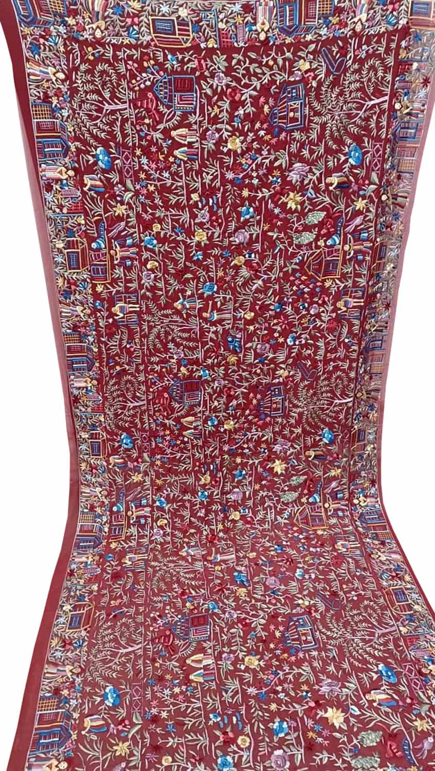 Exquisite Red Parsi Hand Embroidered Georgette Dupatta - Luxurion World