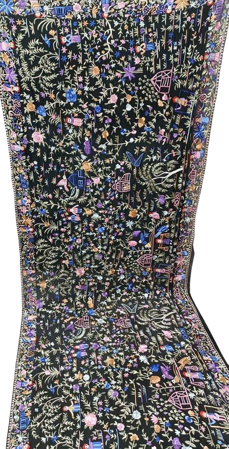 Elegant Black Parsi Hand Embroidered Georgette Dupatta - Luxurion World