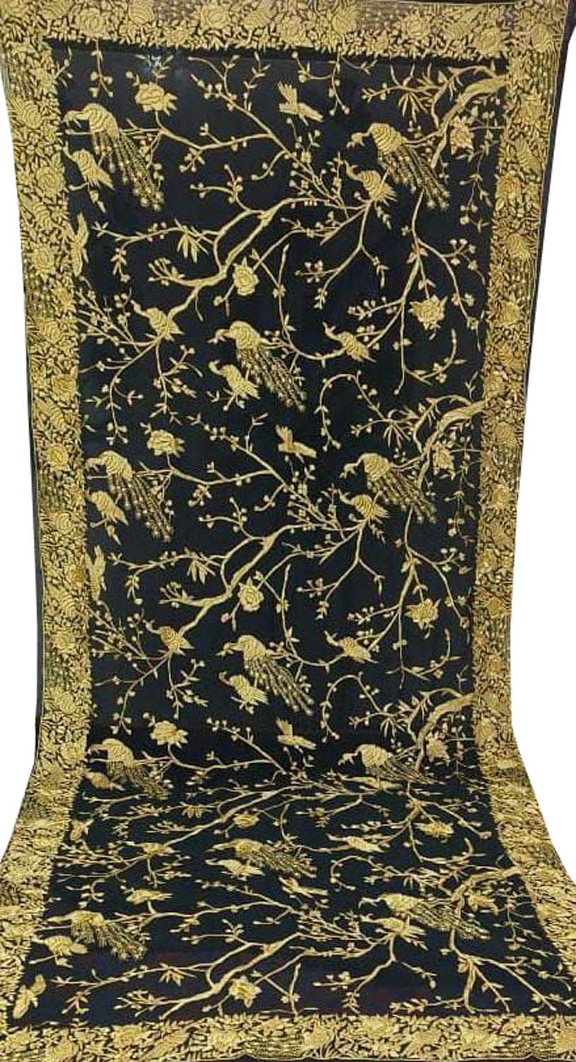 Elegant Black Parsi Hand Embroidered Georgette Dupatta - Luxurion World