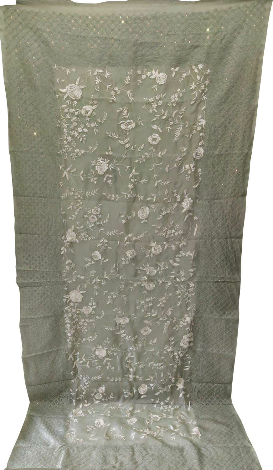 Elegant Grey Parsi Hand Embroidered Georgette Dupatta - Luxurion World