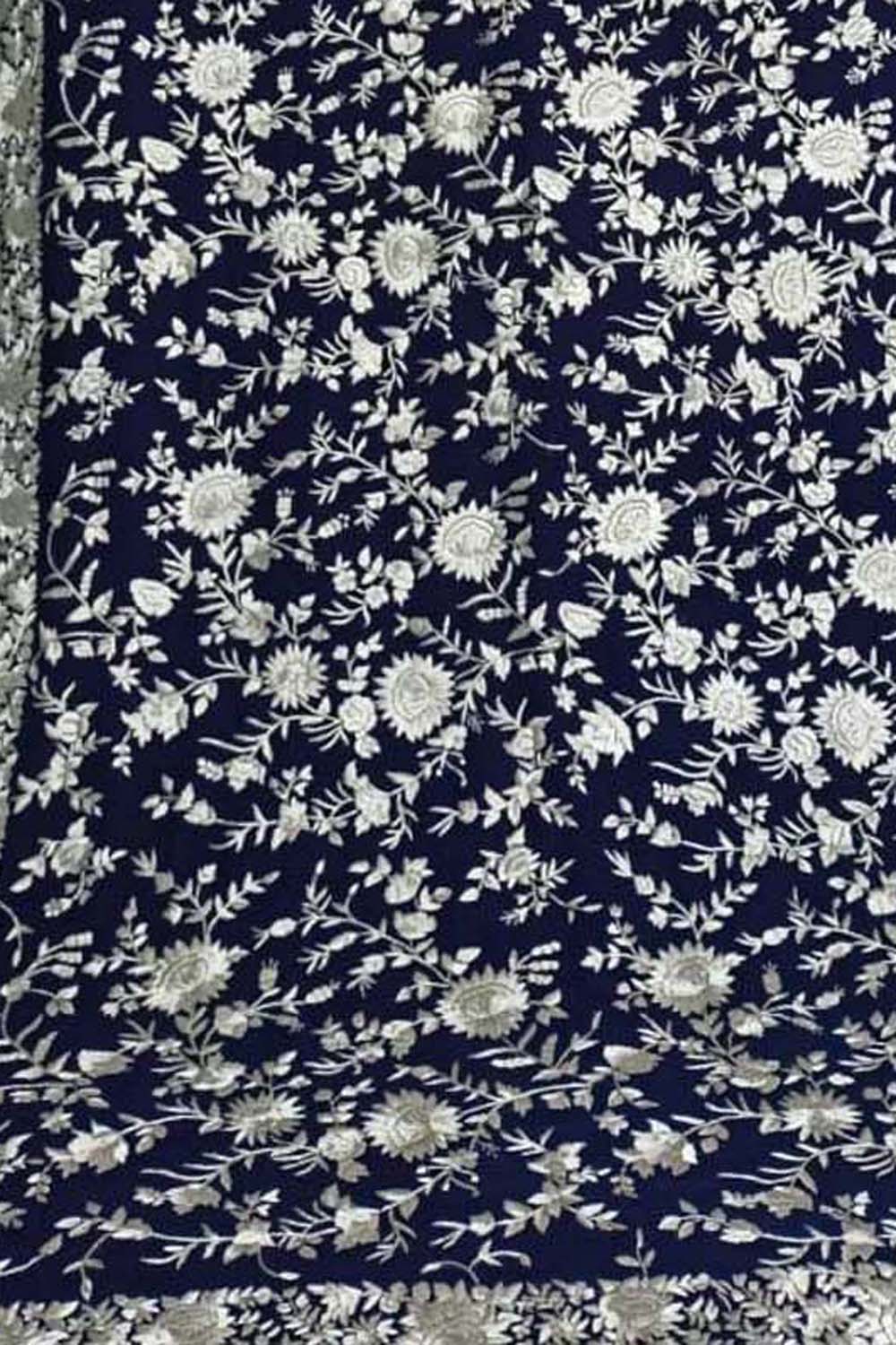 Blue Parsi Georgette Dupatta with Hand Embroidery - Luxurion World