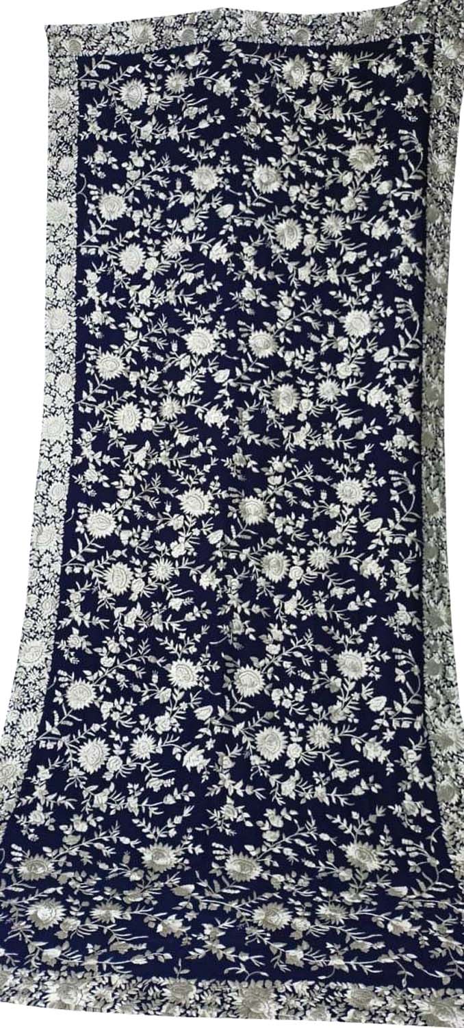 Blue Parsi Georgette Dupatta with Hand Embroidery - Luxurion World