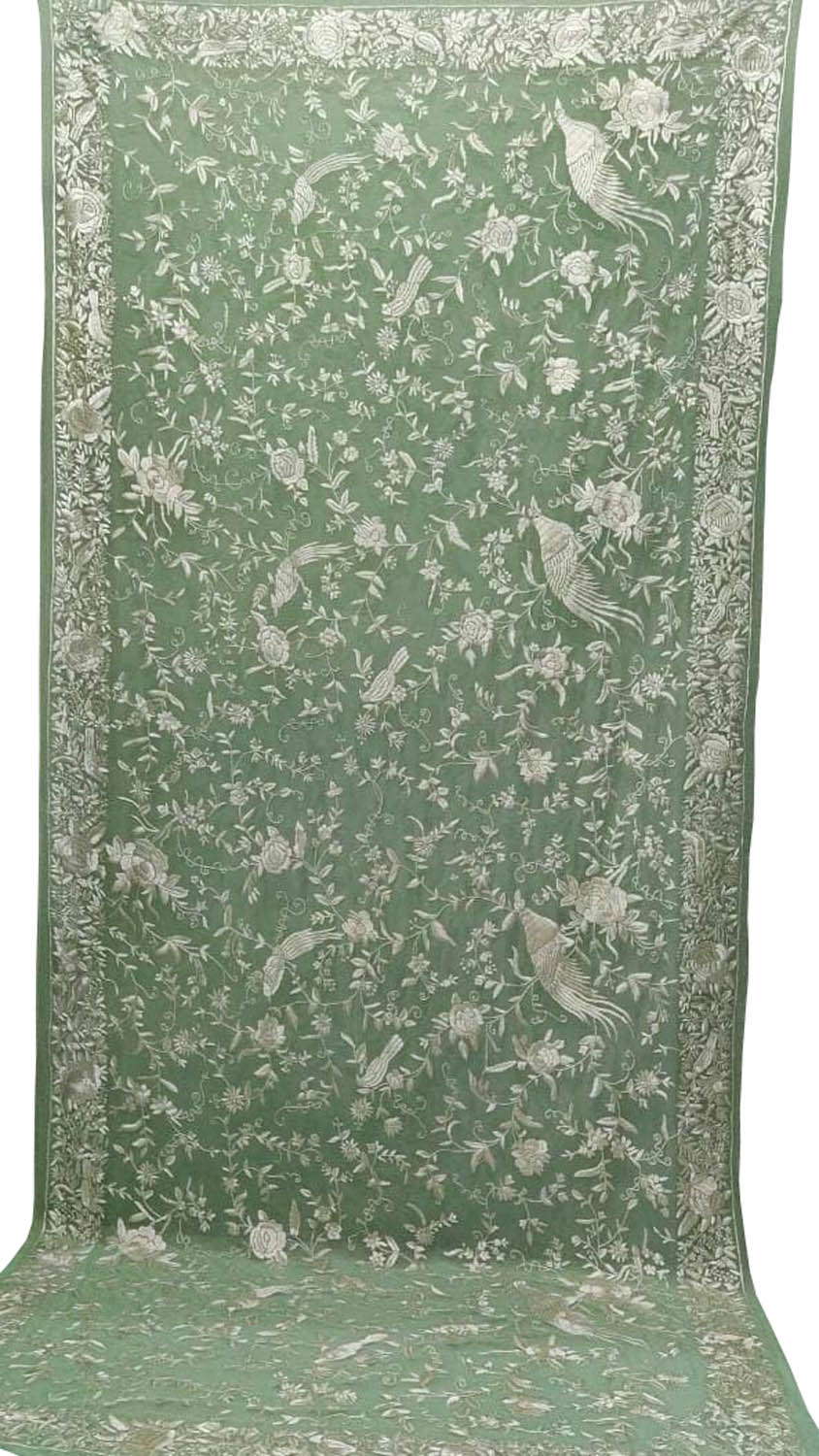 Green Parsi Georgette Dupatta with Hand Embroidery - Luxurion World