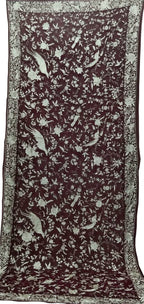 Exquisite Maroon Parsi Hand Embroidered Georgette Dupatta - Luxurion World