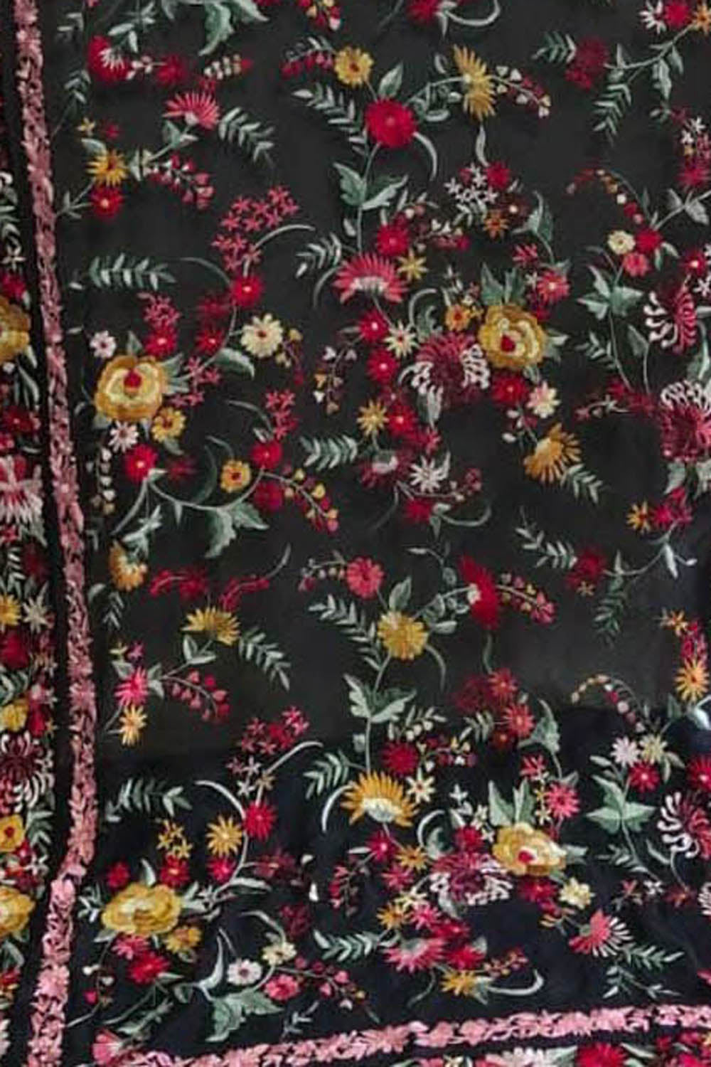 Exquisite Black Parsi Hand Embroidered Georgette Dupatta - Luxurion World