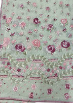 Stunning Green Parsi Hand Embroidered Georgette Dupatta - Luxurion World