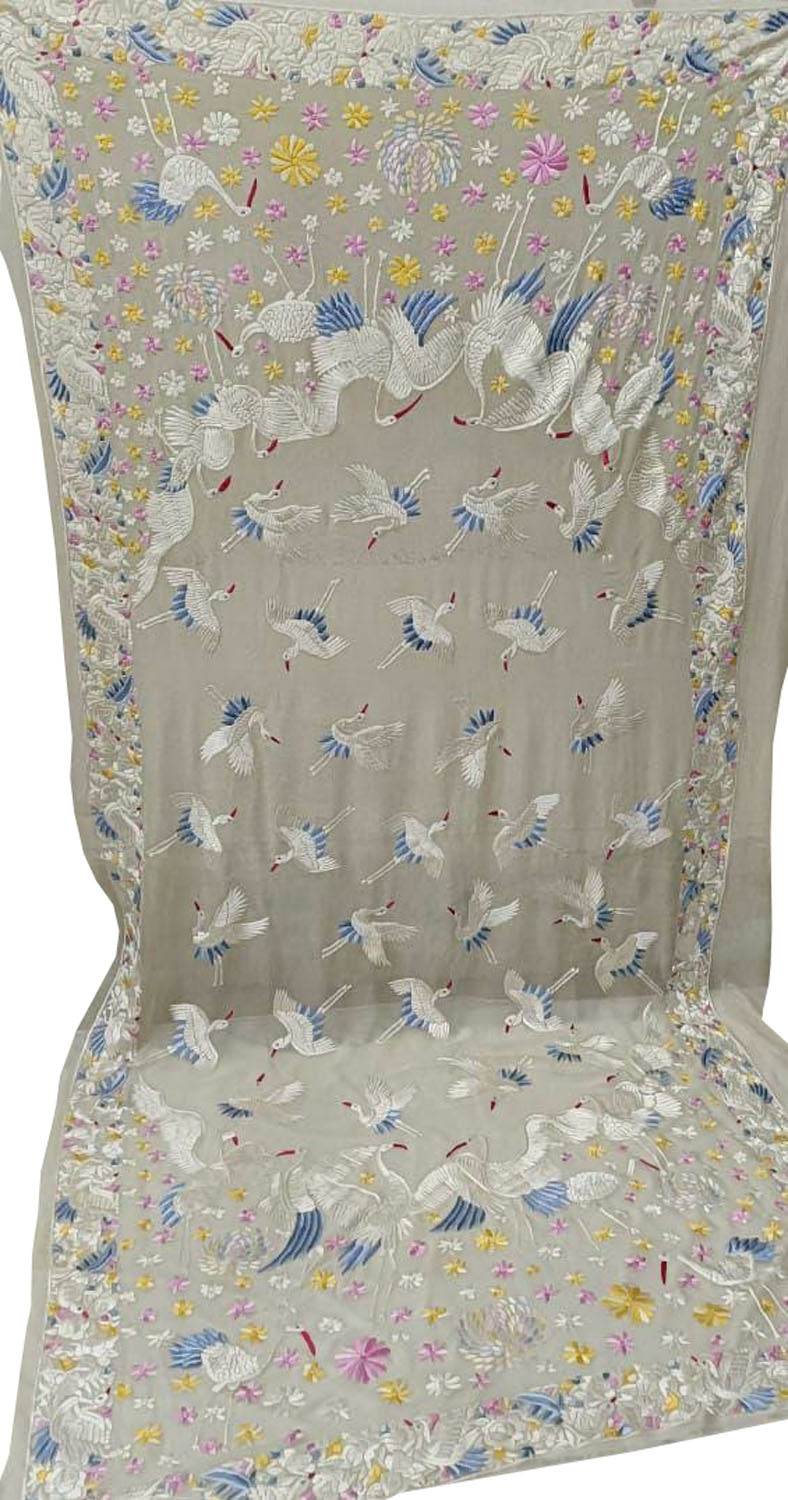 Pastel Parsi Georgette Dupatta with Hand Embroidery - Luxurion World