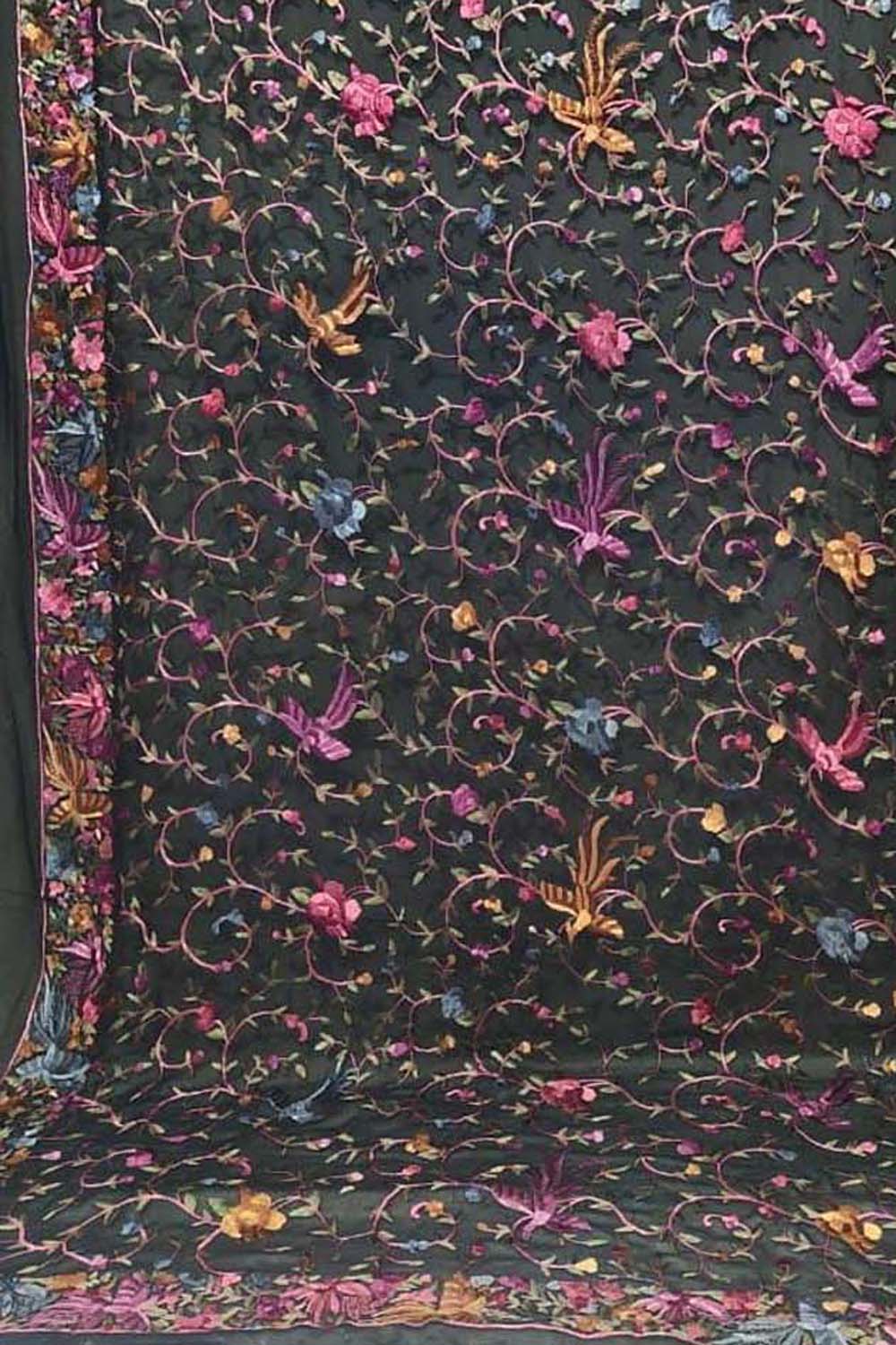 Elegant Black Parsi Hand Embroidered Georgette Dupatta - Luxurion World