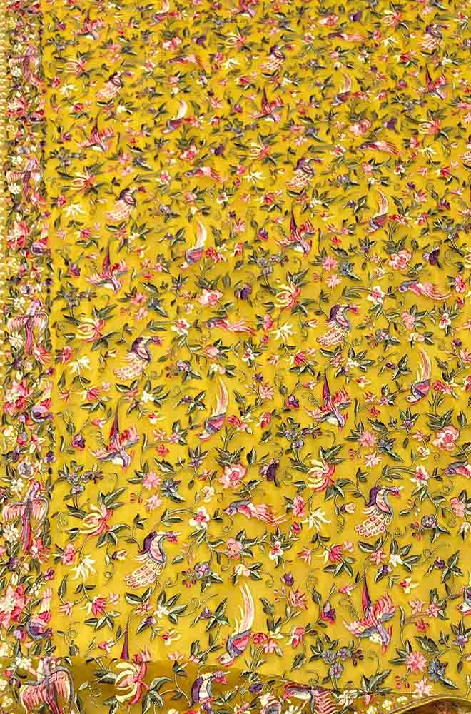 Yellow Embroidered Parsi Georgette Dupatta - Luxurion World