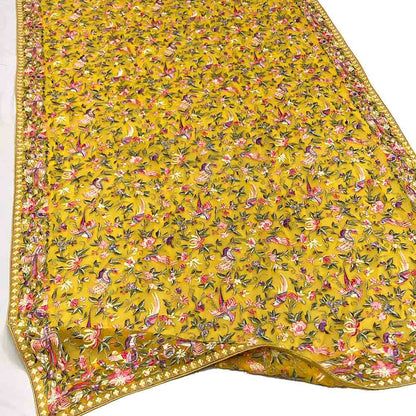 Yellow Embroidered Parsi Georgette Dupatta