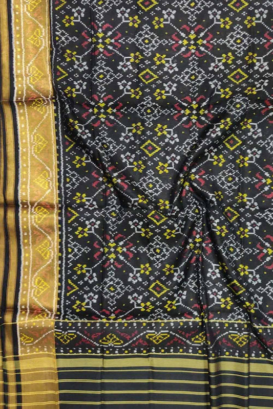 Black Handloom Single Ikat Patola Pure Silk Dupatta - Luxurion World