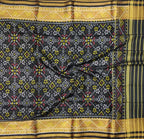 Black Handloom Single Ikat Patola Pure Silk Dupatta - Luxurion World