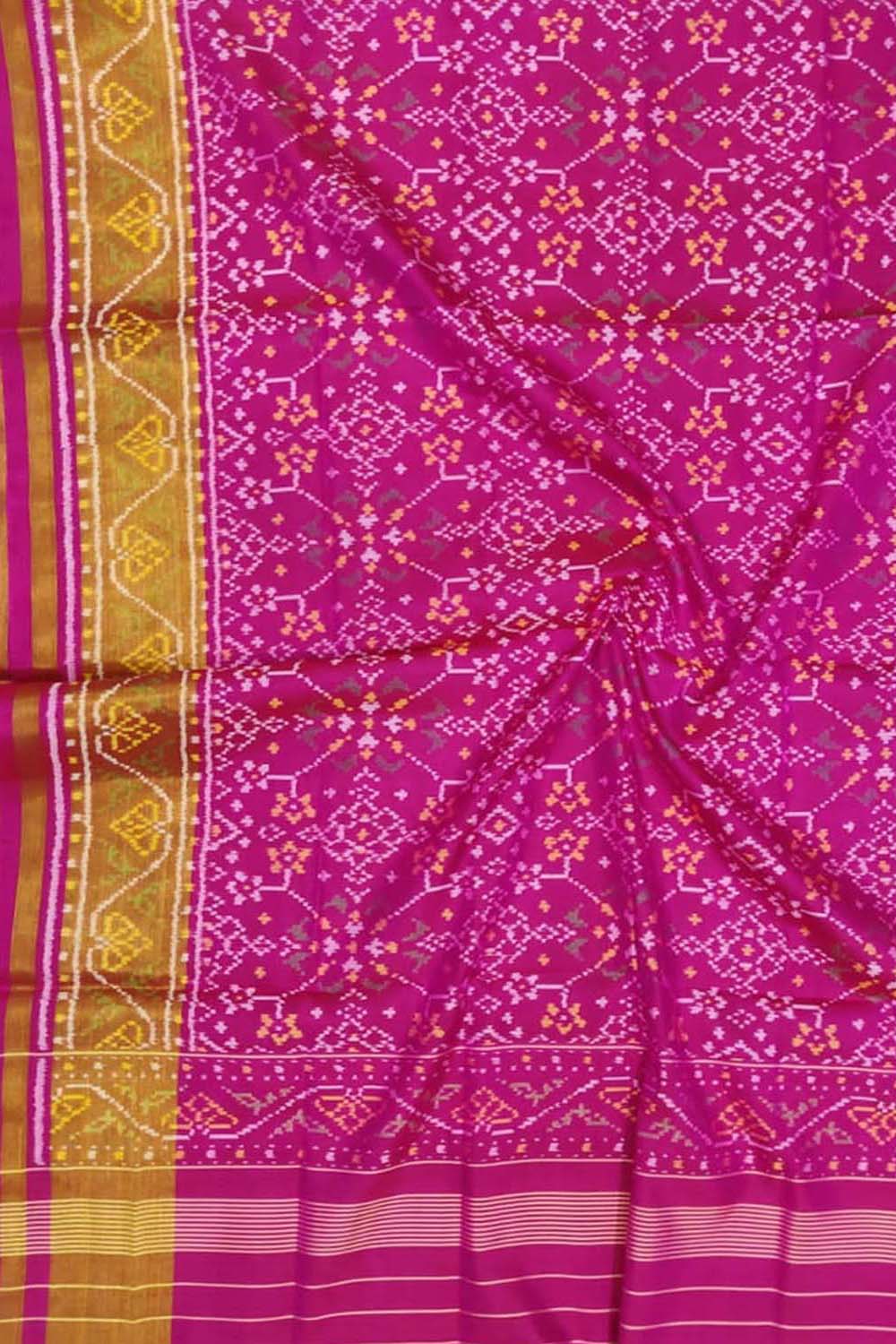 Pink Handloom Single Ikat Patola Pure Silk Dupatta - Luxurion World