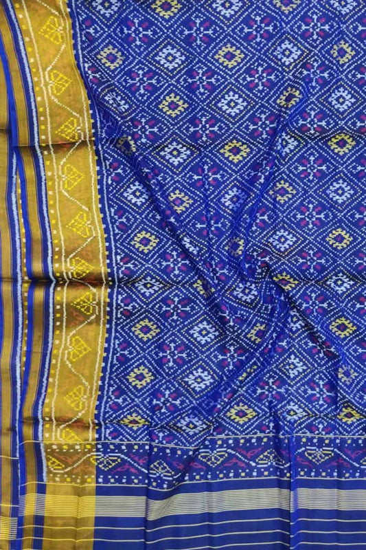 Blue Handloom Single Ikat Patola Pure Silk Dupatta - Luxurion World