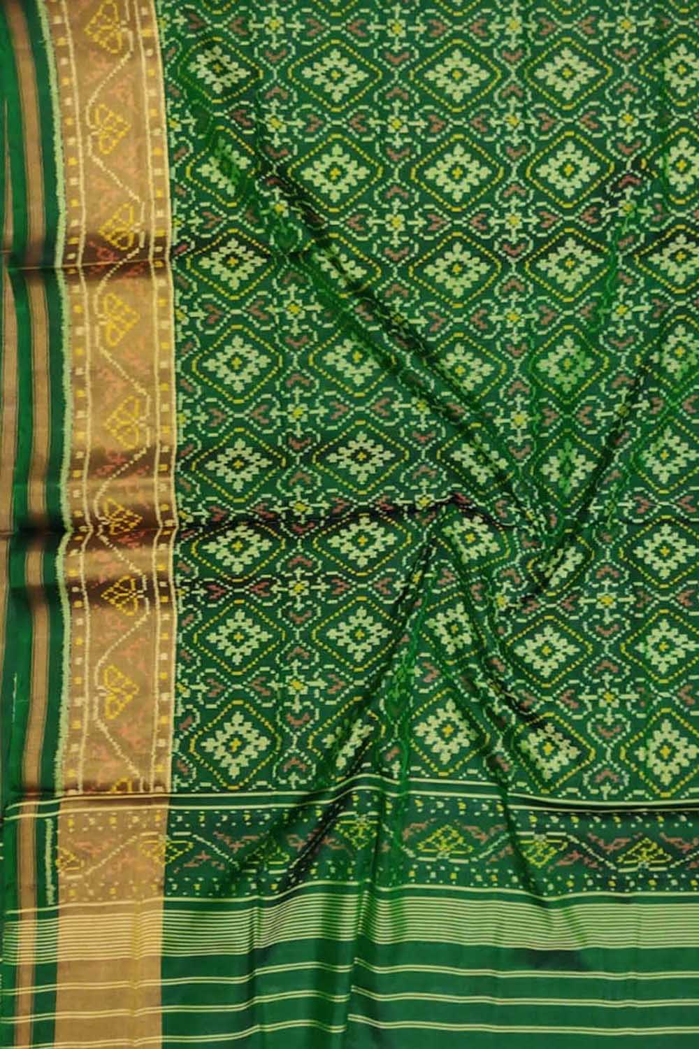 Green Handloom Single Ikat Patola Pure Silk Dupatta - Luxurion World