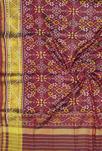 Maroon Handloom Single Ikat Patola Pure Silk Dupatta - Luxurion World