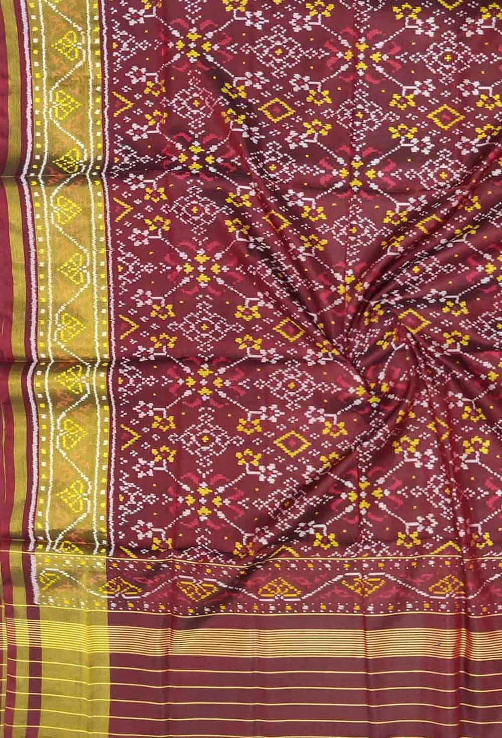 Maroon Handloom Single Ikat Patola Pure Silk Dupatta - Luxurion World