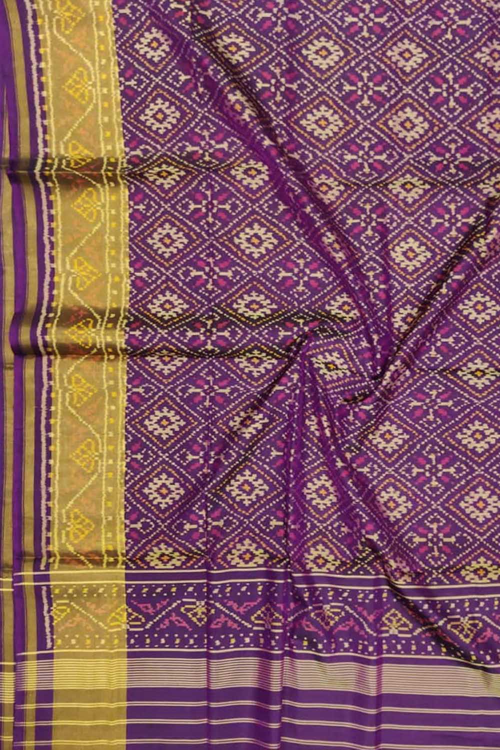 Purple Handloom Single Ikat Patola Pure Silk Dupatta - Luxurion World