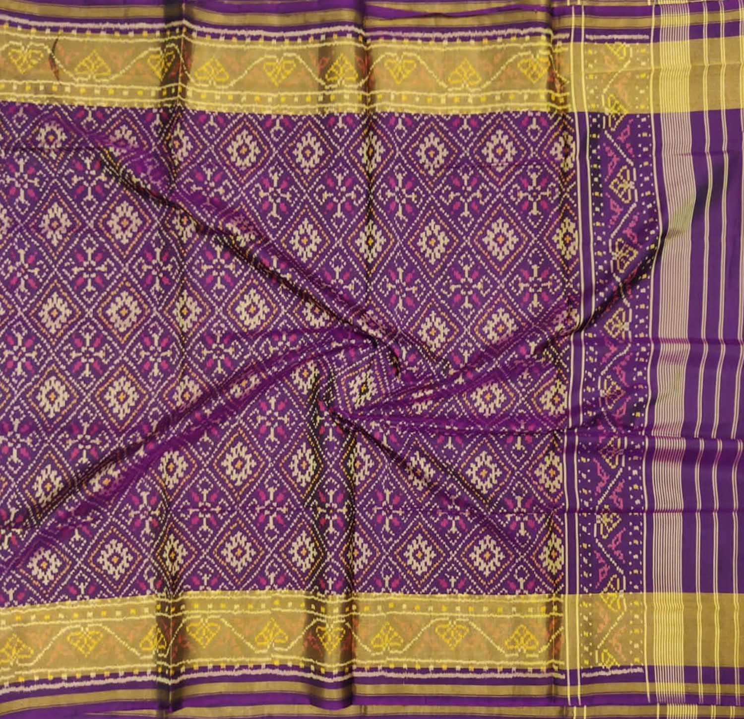 Purple Handloom Single Ikat Patola Pure Silk Dupatta - Luxurion World