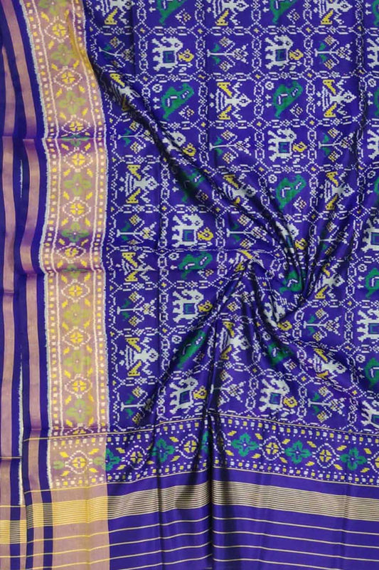 Blue Handloom Single Ikat Patola Pure Silk Dupatta