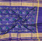 Blue Handloom Single Ikat Patola Pure Silk Dupatta - Luxurion World