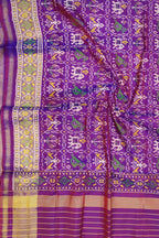 Purple Handloom Single Ikat Patola Pure Silk Dupatta - Luxurion World