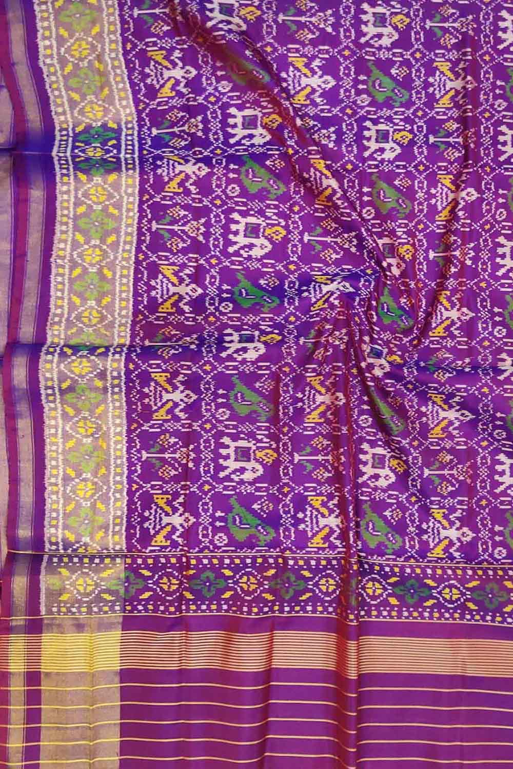 Purple Handloom Single Ikat Patola Pure Silk Dupatta - Luxurion World