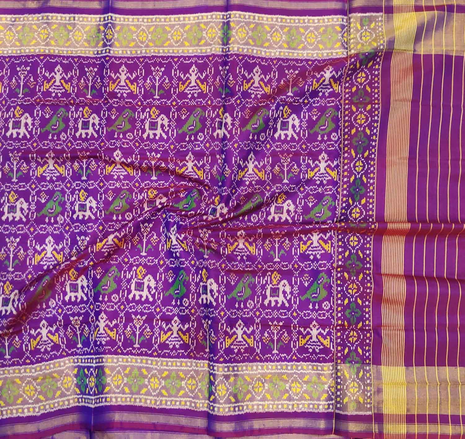Purple Handloom Single Ikat Patola Pure Silk Dupatta - Luxurion World
