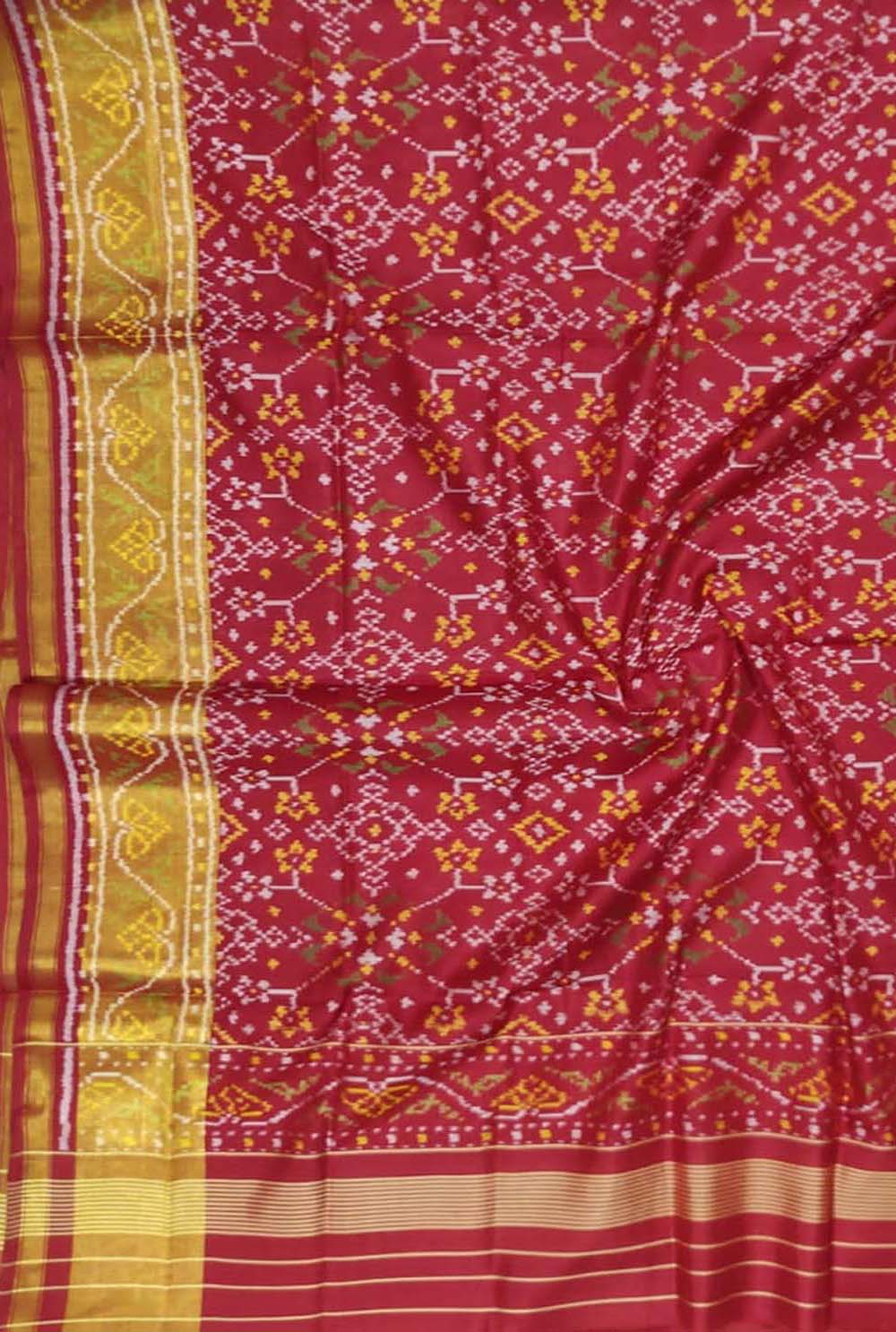 Red Handloom Single Ikat Patola Pure Silk Dupatta - Luxurion World