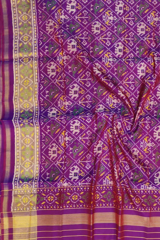Purple Handloom Single Ikat Patola Pure Silk Dupatta - Luxurion World