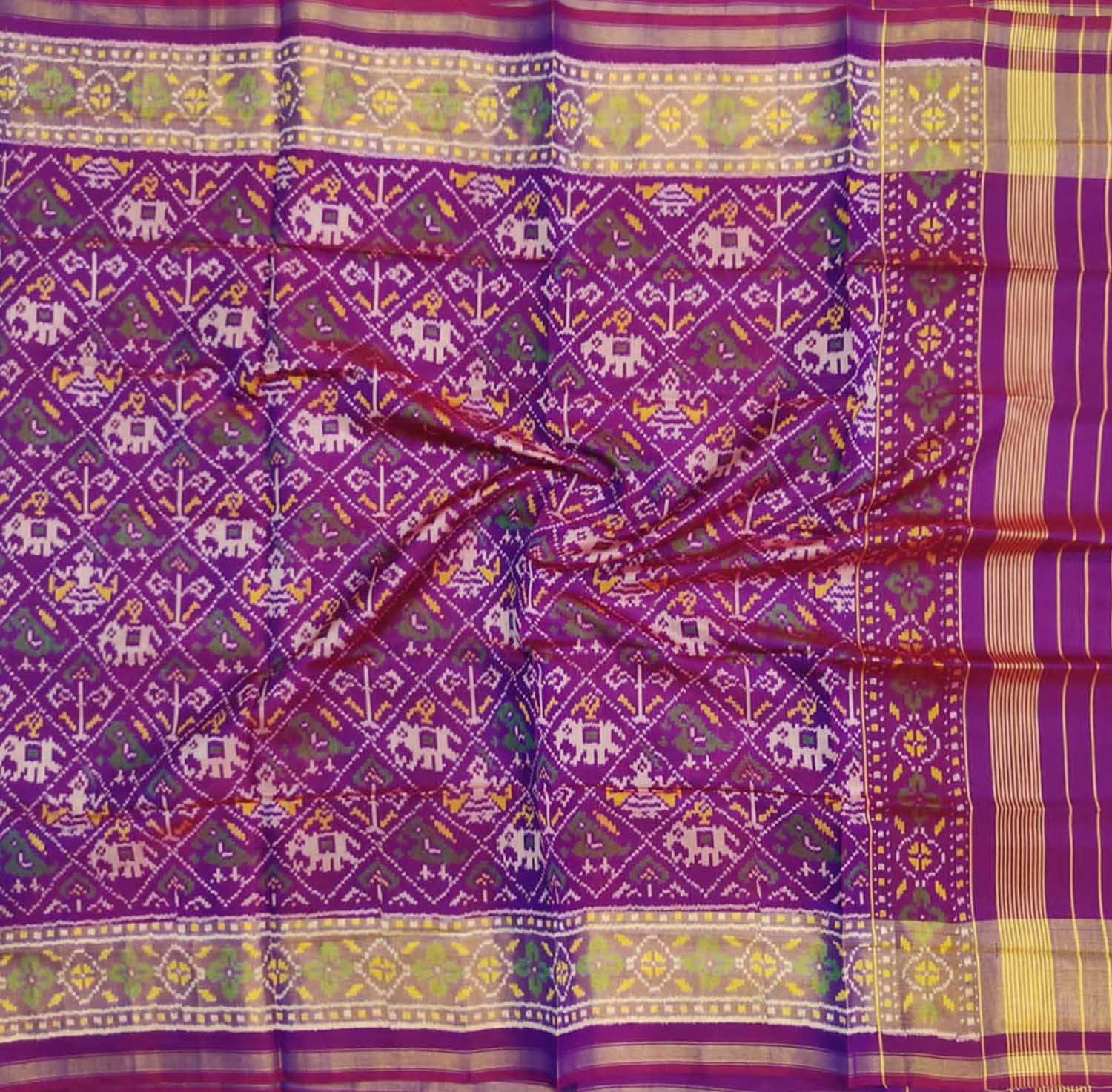 Purple Handloom Single Ikat Patola Pure Silk Dupatta - Luxurion World