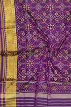 Purple Handloom Single Ikat Patola Pure Silk Dupatta - Luxurion World
