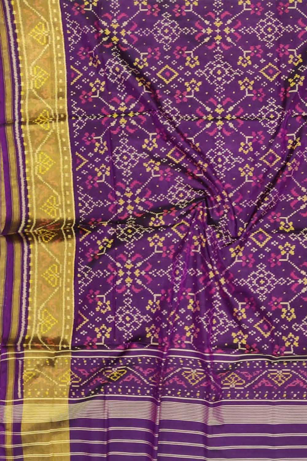 Purple Handloom Single Ikat Patola Pure Silk Dupatta - Luxurion World